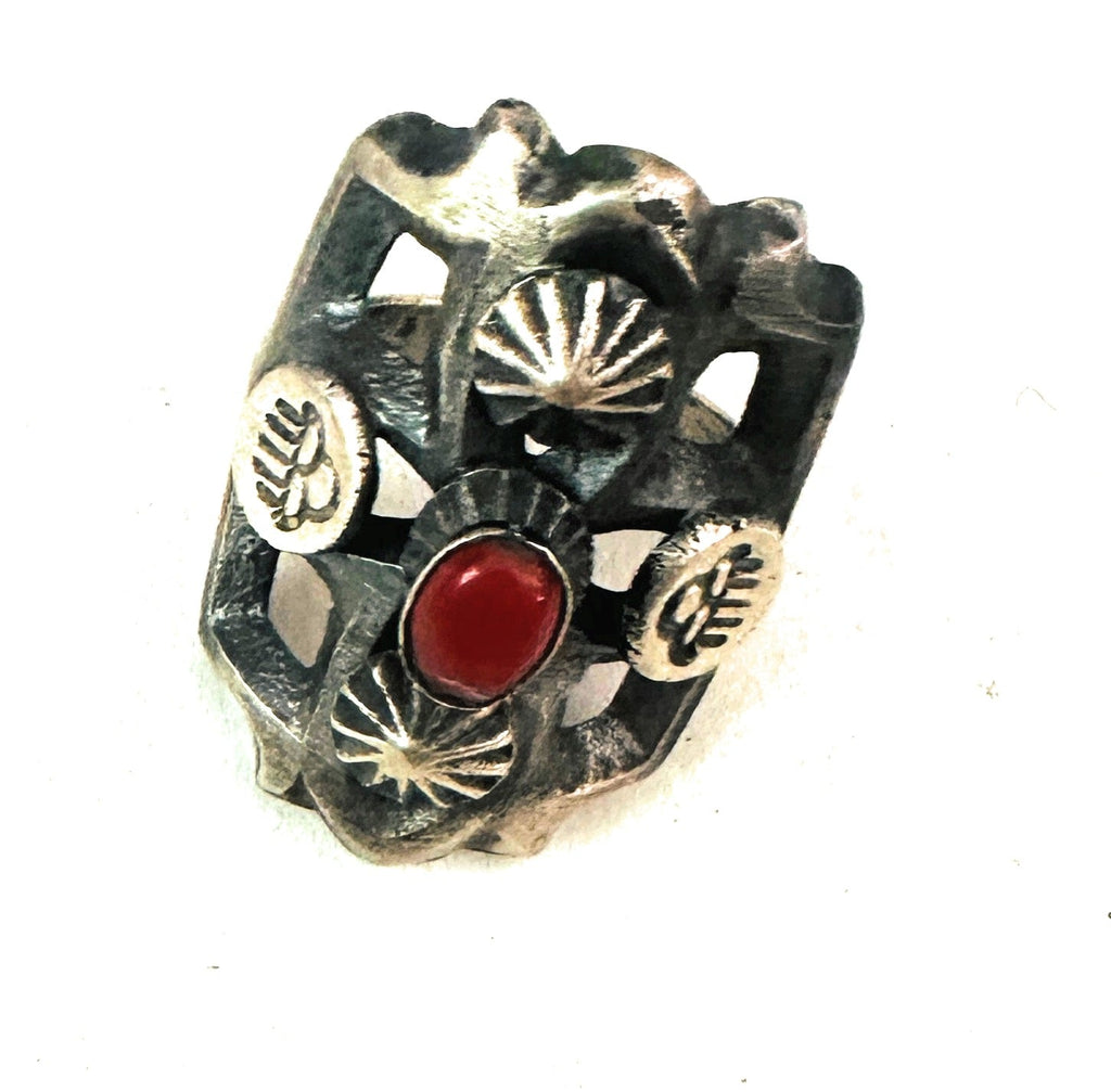 Navajo Coral & Sterling Silver Ring Size 7.25 by Chimney Butte NT jewelry Nizhoni Traders LLC   