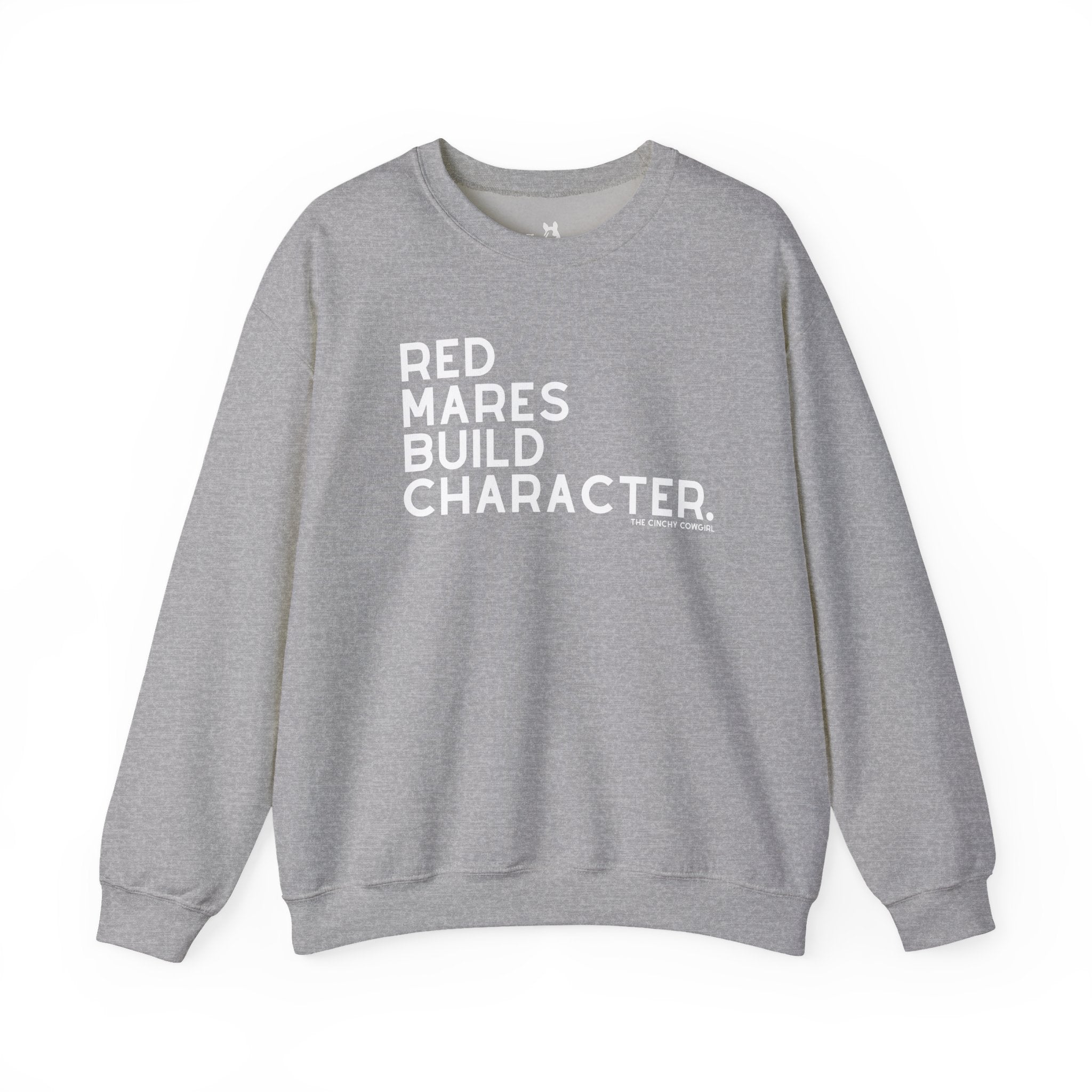 Red Mares Build Character Pullover Sweatshirt The Cinchy Cowgirl - Print S Sport Grey