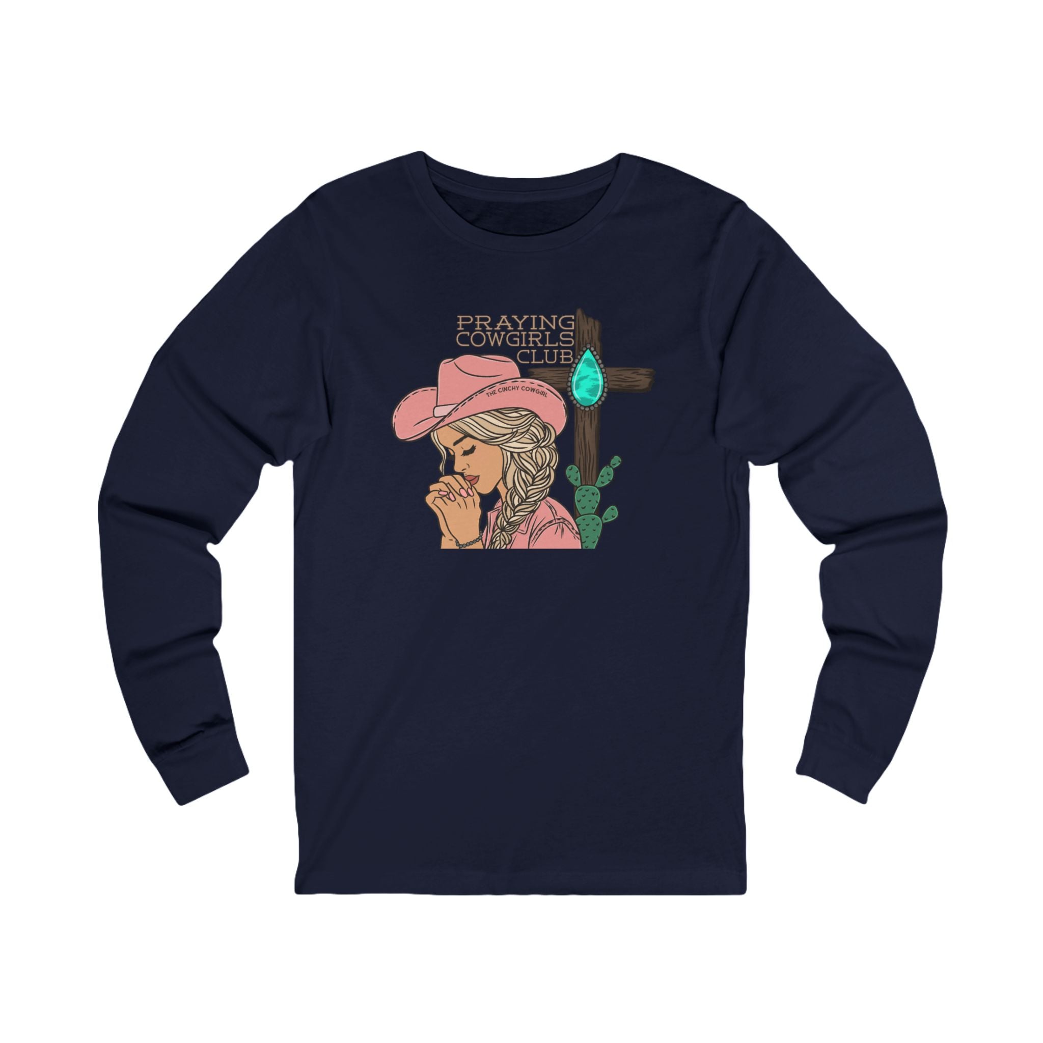 Praying Cowgirls Club Long Sleeve Tee Long-sleeve The Cinchy Cowgirl - Print S Navy