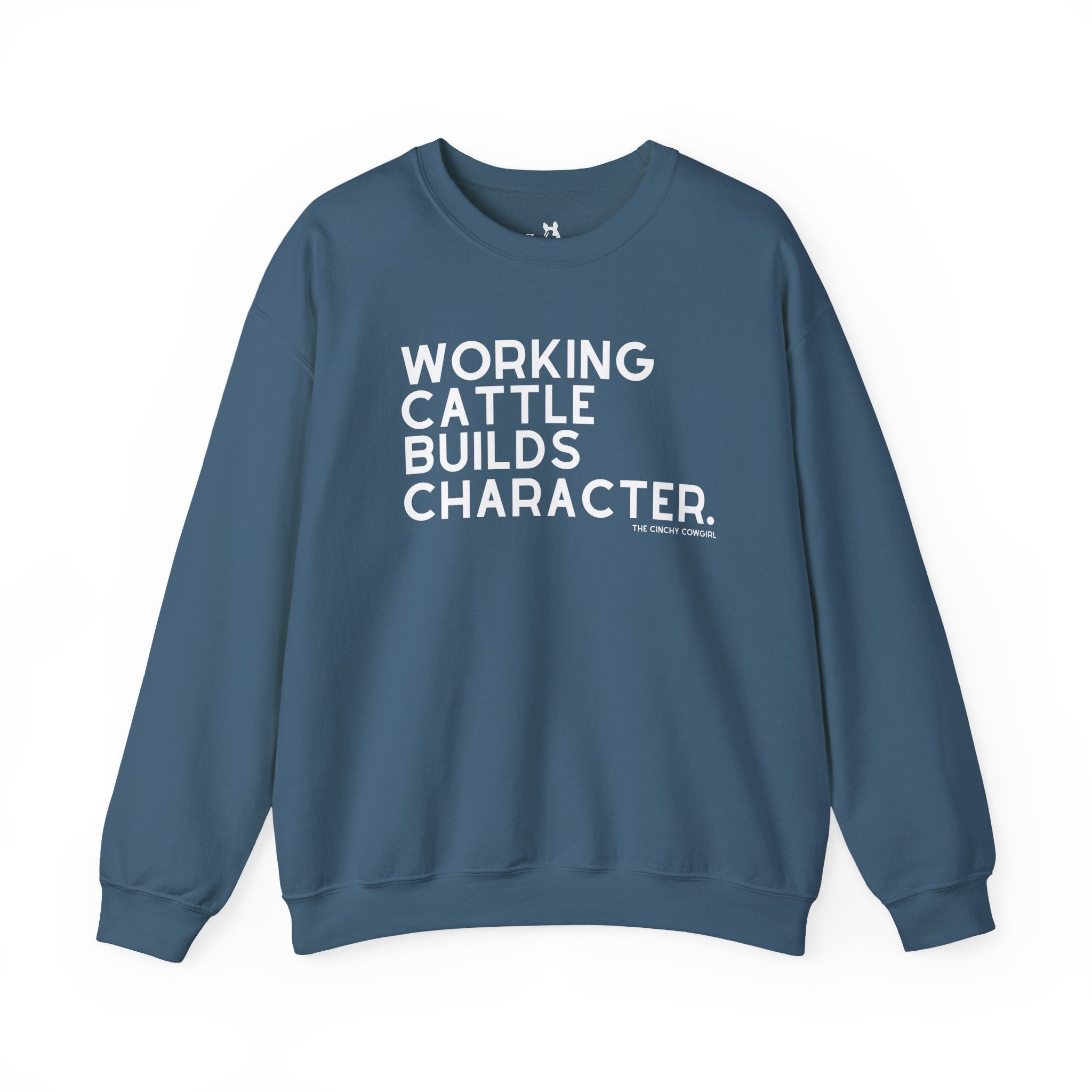 Working Cattle Builds Character Pullover Sweatshirt The Cinchy Cowgirl - Print S Indigo Blue