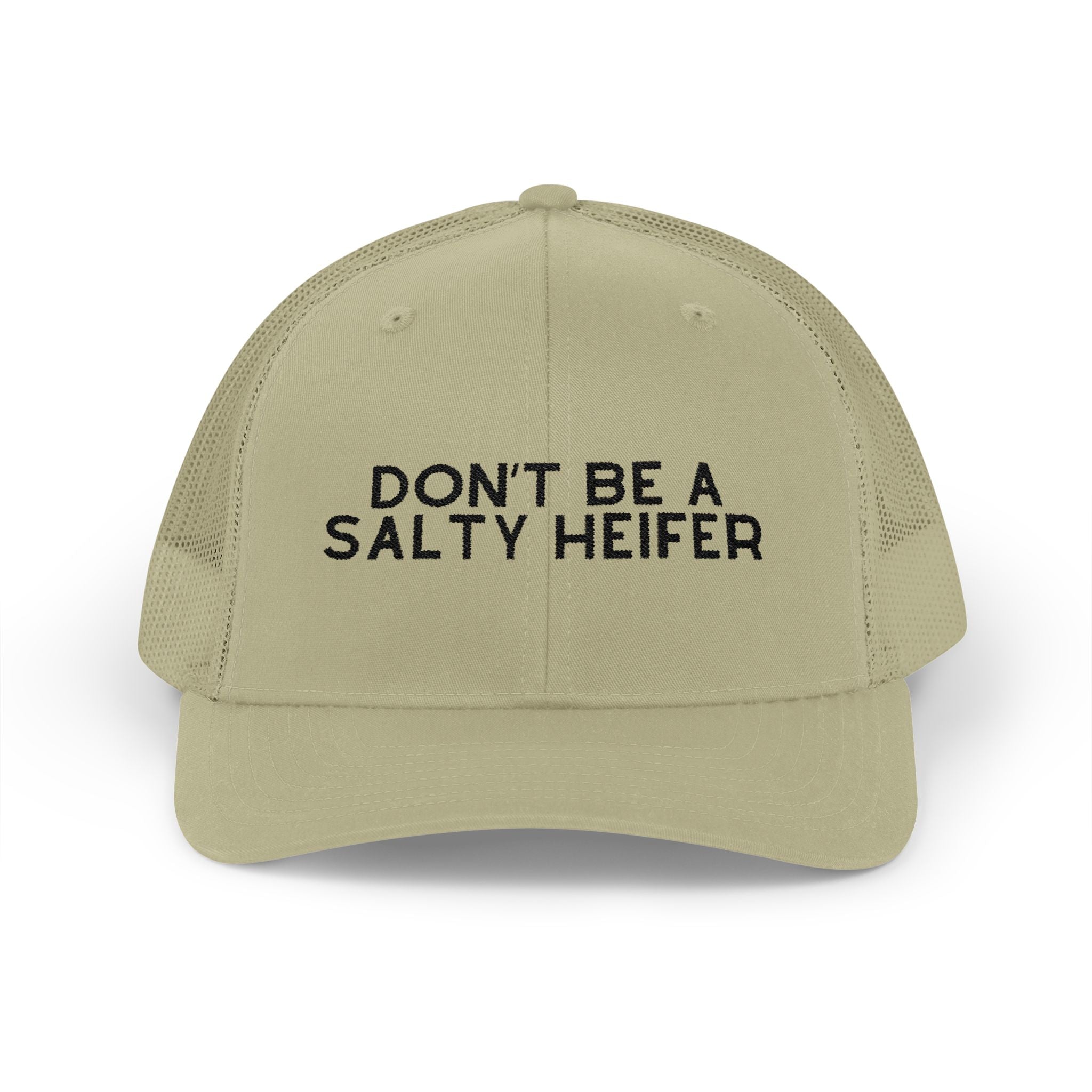 Embroidered Don't Be A Salty Heifer Trucker Hat Embroidered TCC Hat The Cinchy Cowgirl- Print Khaki