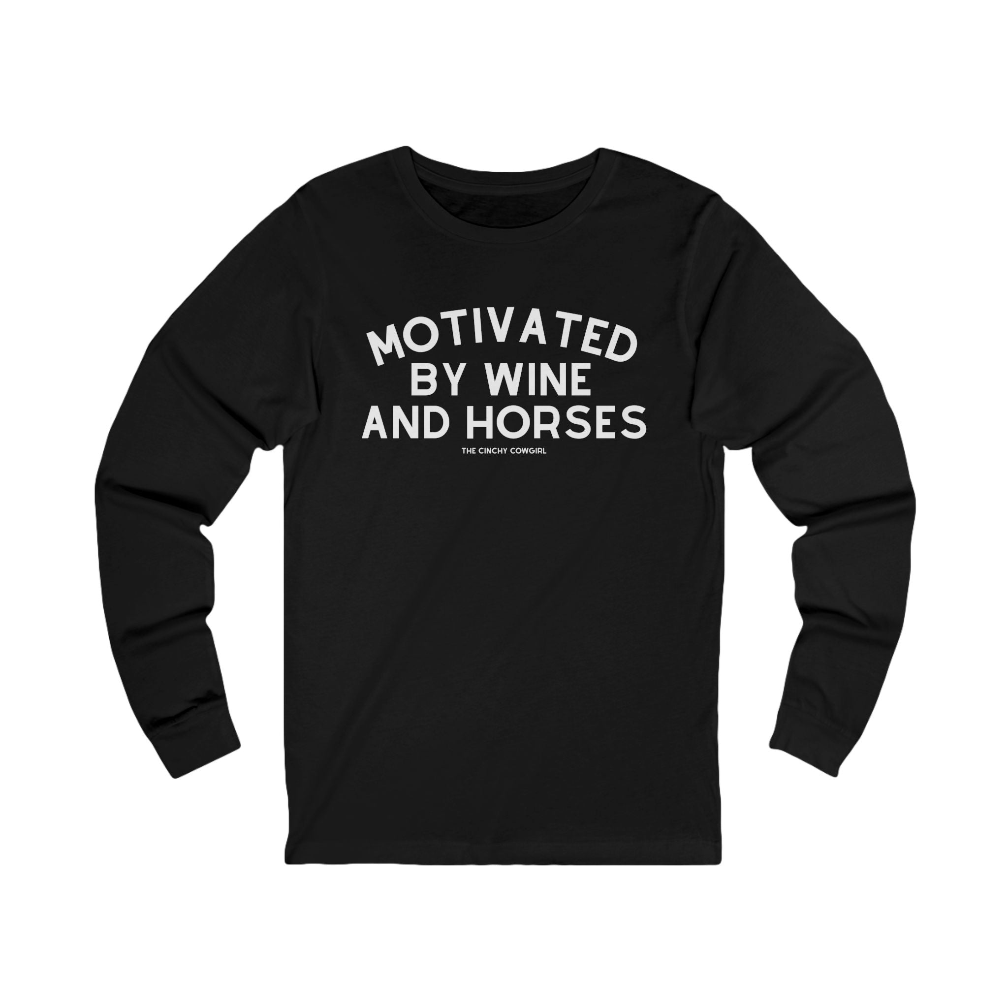 Motivated By Wine And Horses Long Sleeve Tee Long-sleeve The Cinchy Cowgirl - Print S Black