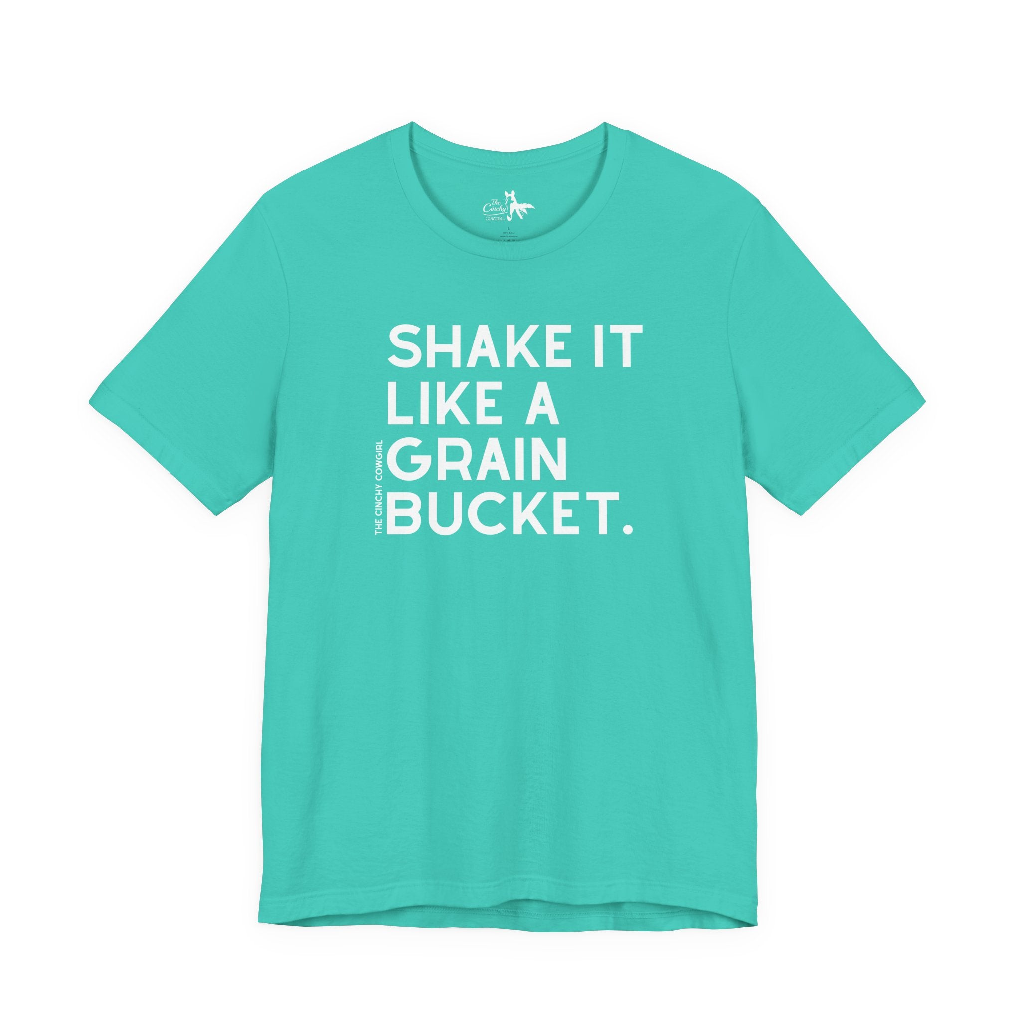 Shake It Like A Grain Bucket Short Sleeve Tee Graphic Tee The Cinchy Cowgirl - Print Teal XS