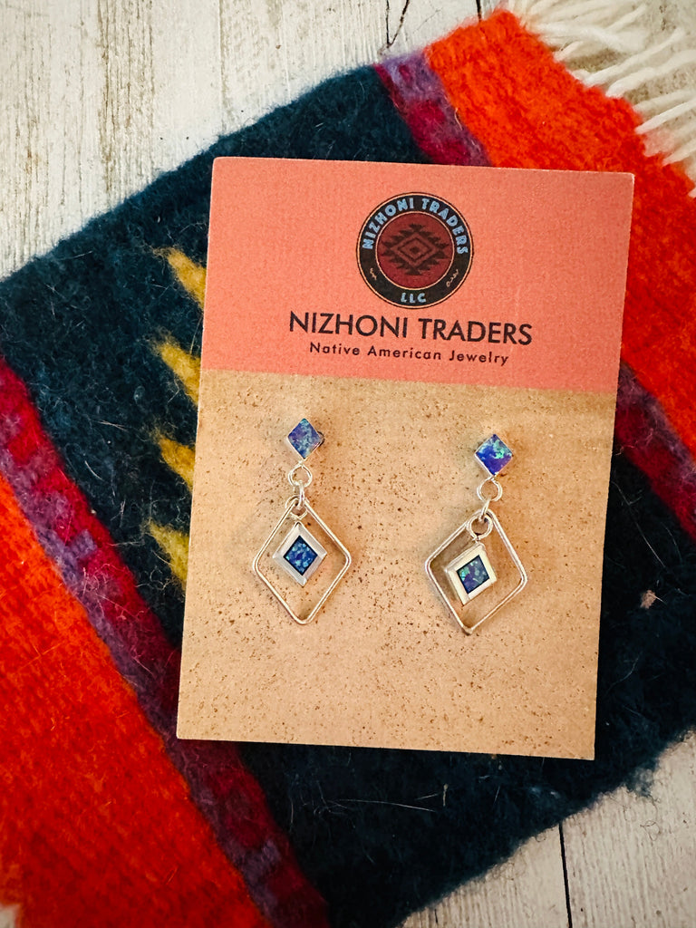 Blue Diamond Dangle Earrings NT jewelry Nizhoni Traders LLC   