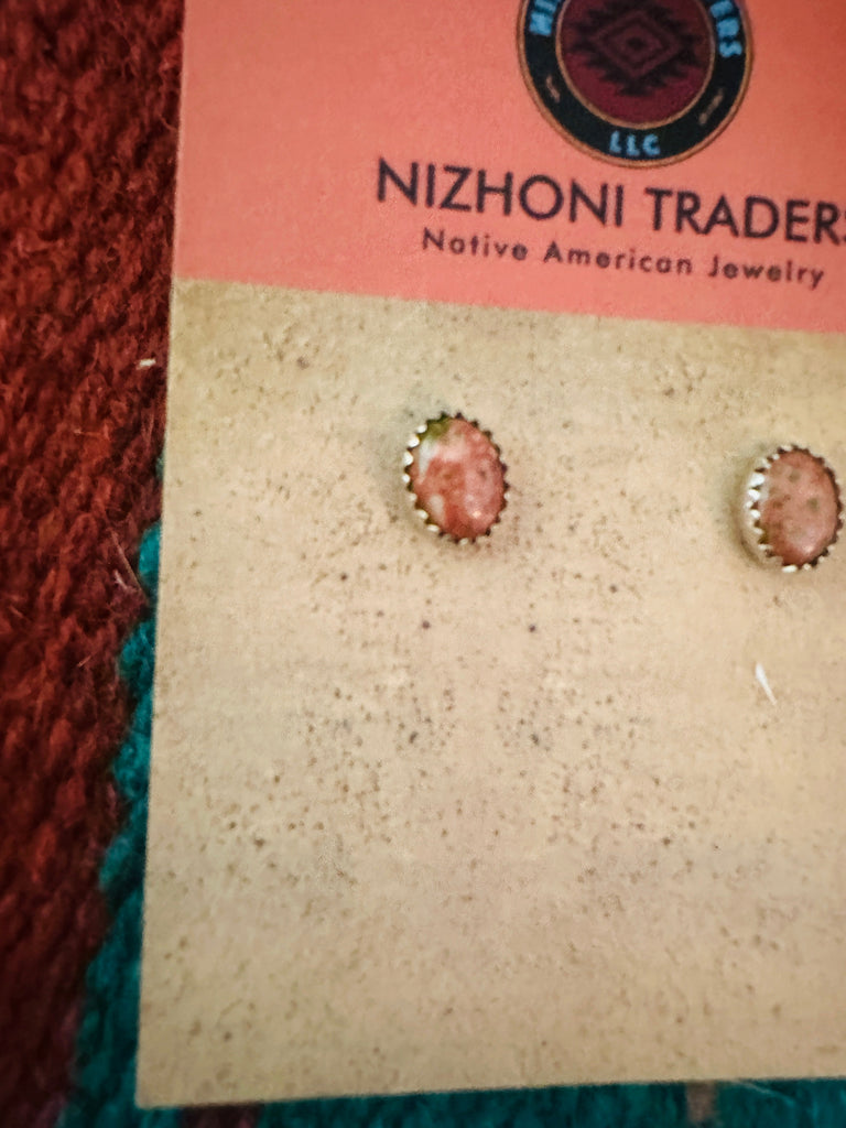 Navajo Rhodonite and Sterling Silver Stud Earrings NT jewelry Nizhoni Traders LLC   
