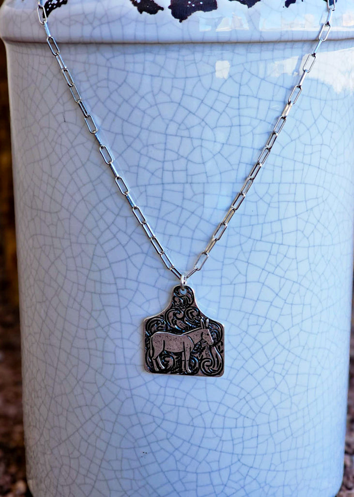 Donkey Etched Ear Tag Necklace Necklace Blue Tortoise