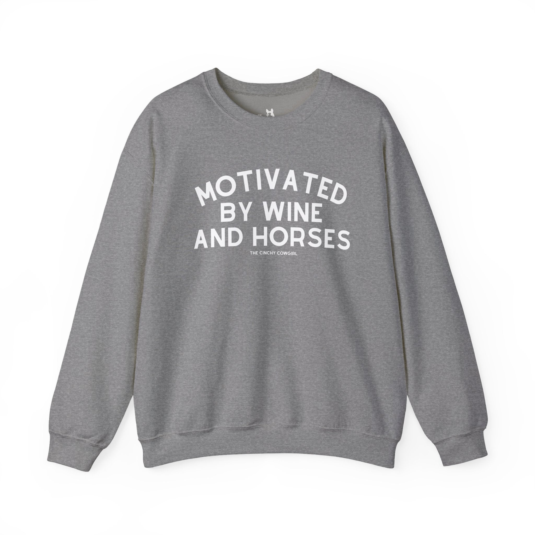 Motivated By Wine & Horses Fleece Pullover Sweatshirt The Cinchy Cowgirl - Print S Graphite Heather