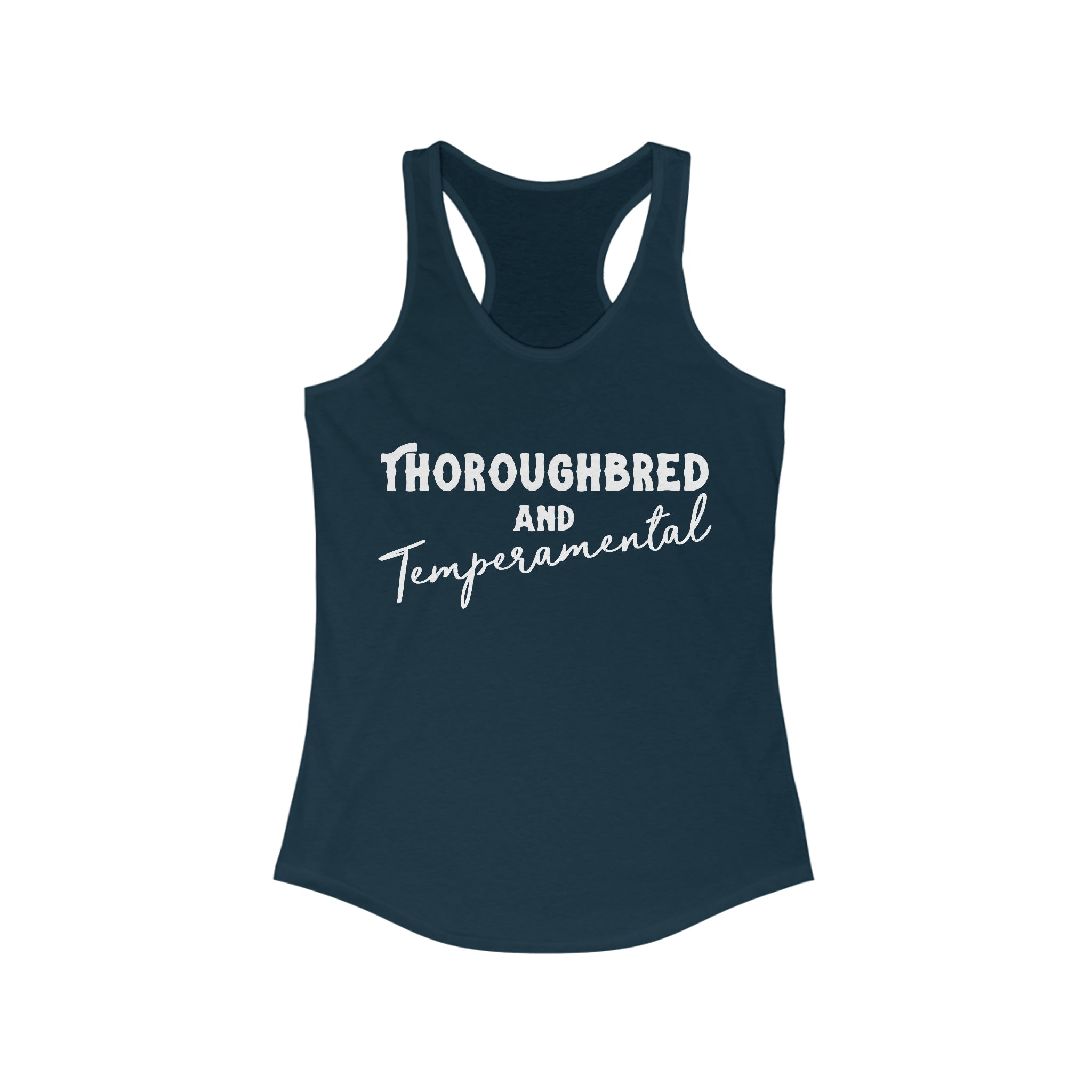 Thoroughbred & Temperamental Racerback Tank Horse Color Shirts Printify XS Solid Midnight Navy 