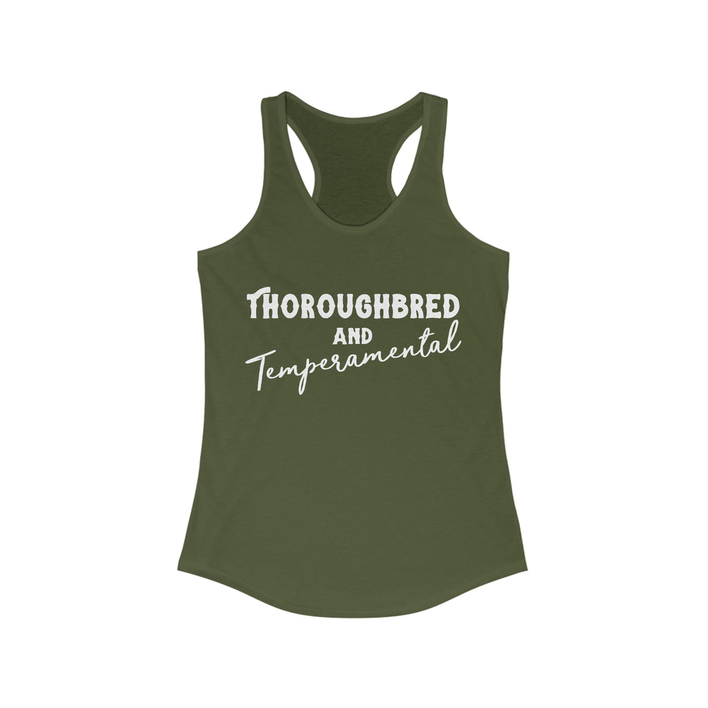 Thoroughbred & Temperamental Racerback Tank Horse Color Shirts Printify XS Solid Military Green 