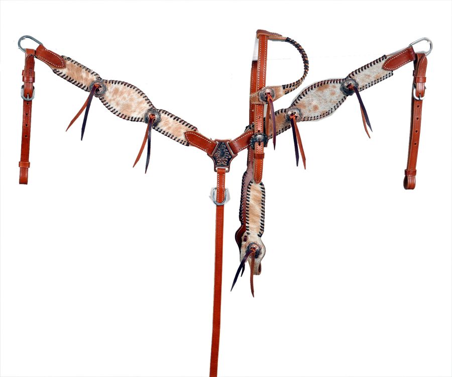 Medium Oil Cowhide Inlay One Ear Headstall Set headstall set Shiloh   