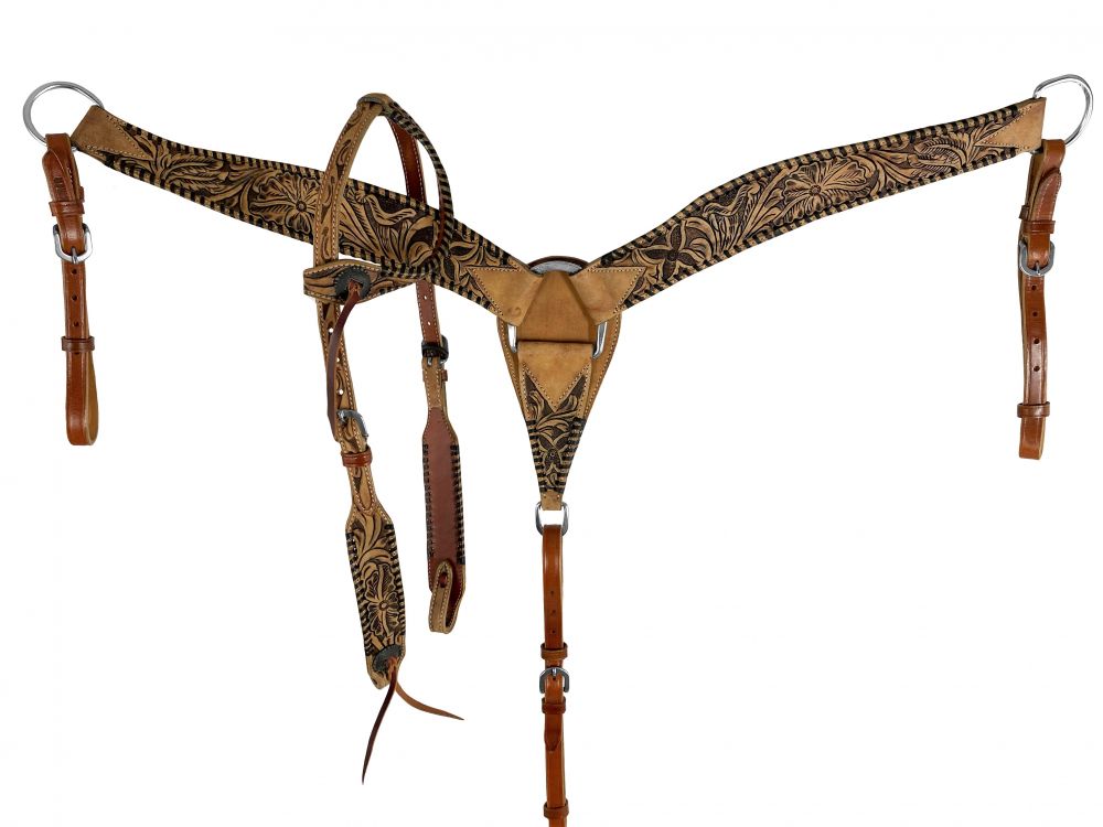 Tooled Floral Medium Oil One Ear Headstall Set headstall set Shiloh   