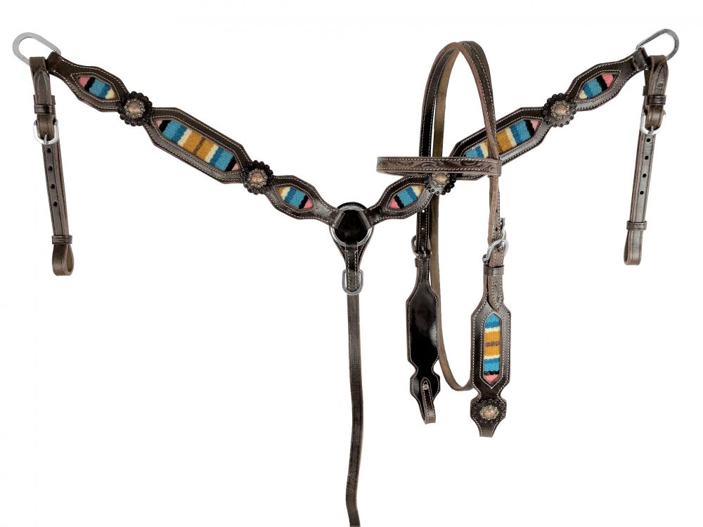 Southwest Blanket Inlay Headstall Set headstall set Shiloh   