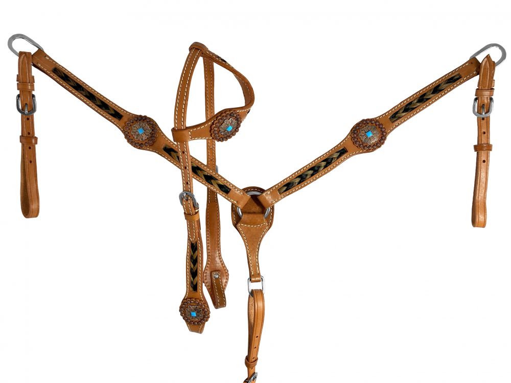One Ear Turquoise Concho Braided Headstall Set headstall set Shiloh   