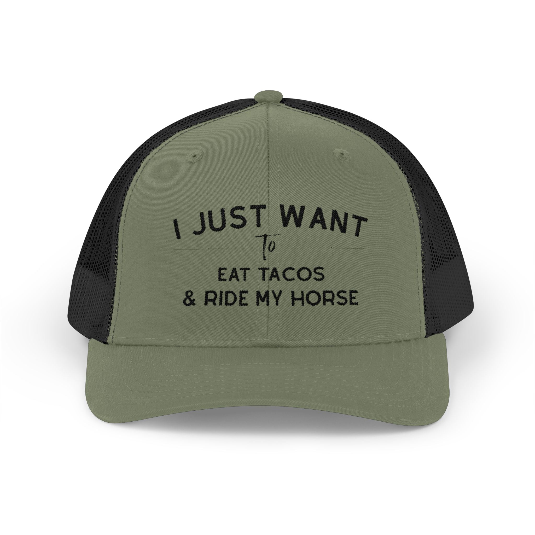 Embroidered I Just Want To Eat Tacos & Ride My Horse Trucker Hat Embroidered TCC Hat The Cinchy Cowgirl - Print