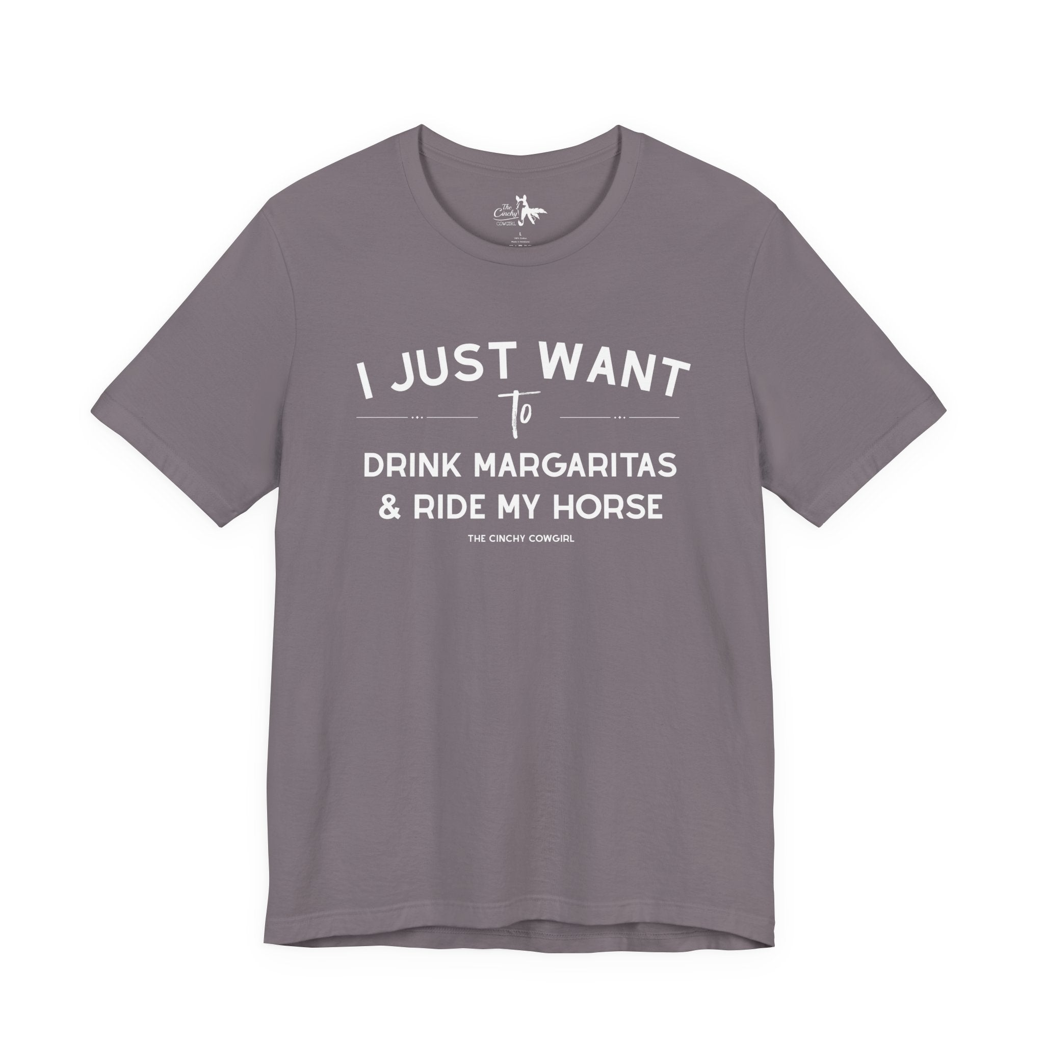 I Just Want To Drink Margaritas And Ride My Horses Short Sleeve Tee T-Shirt The Cinchy Cowgirl - Print Storm XS