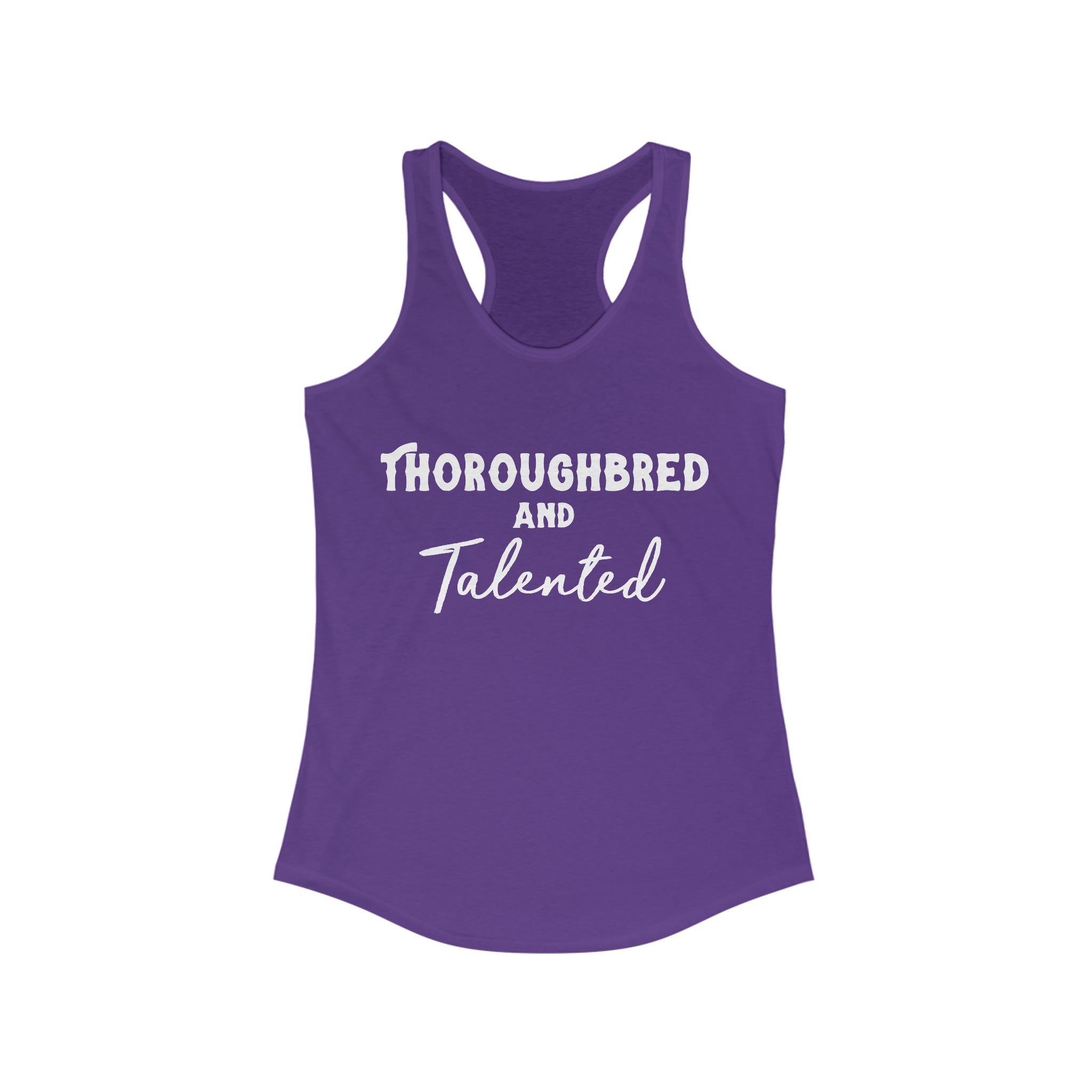 Thoroughbred & Talented Racerback Tank Horse Color Shirts Printify XS Solid Purple Rush