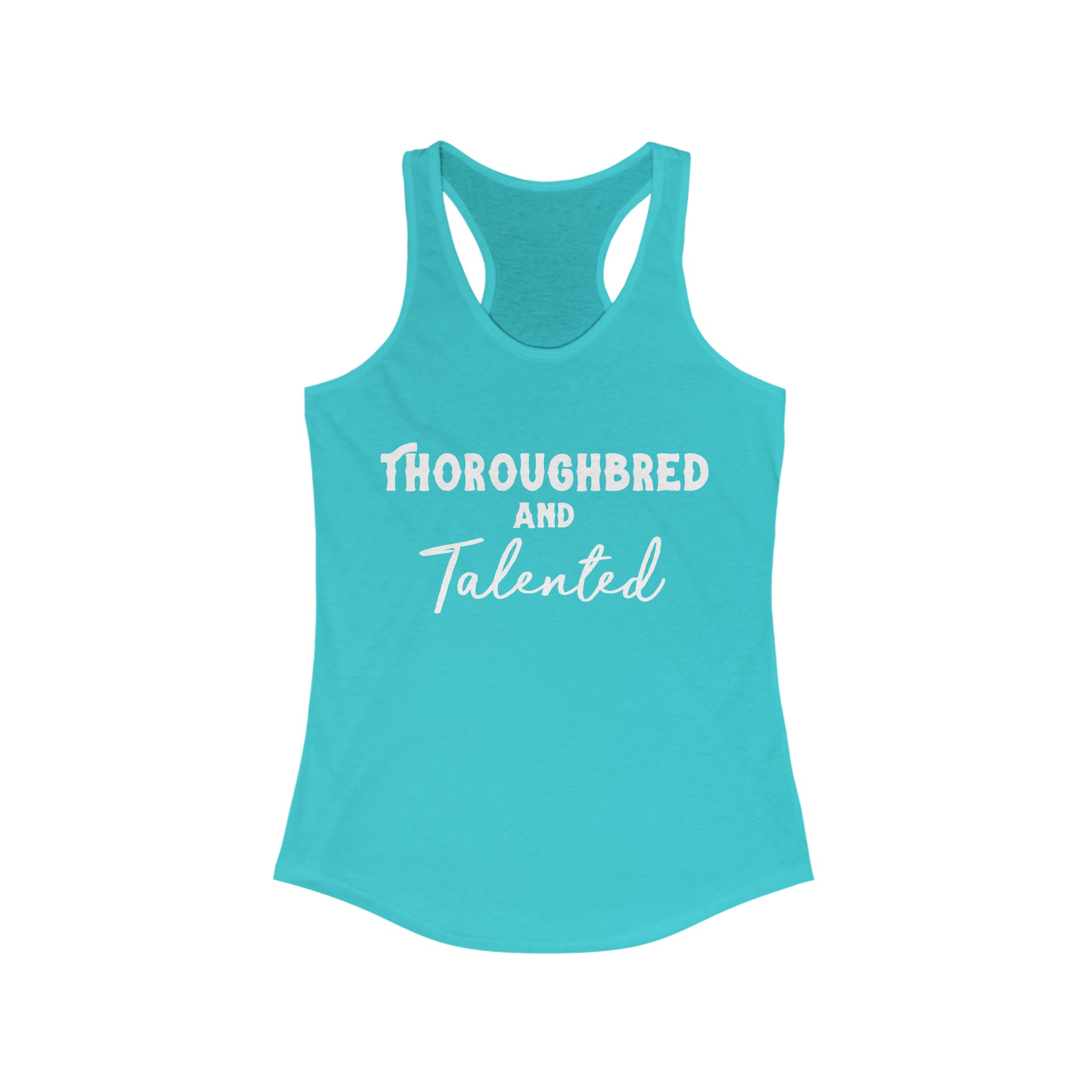 Thoroughbred & Talented Racerback Tank Horse Color Shirts Printify XS Solid Tahiti Blue