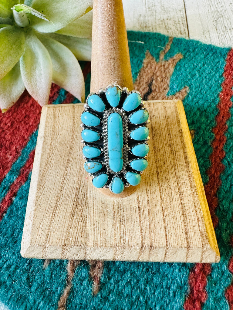 Navajo Turquoise & Sterling Silver Cluster Ring NT jewelry Nizhoni Traders LLC   