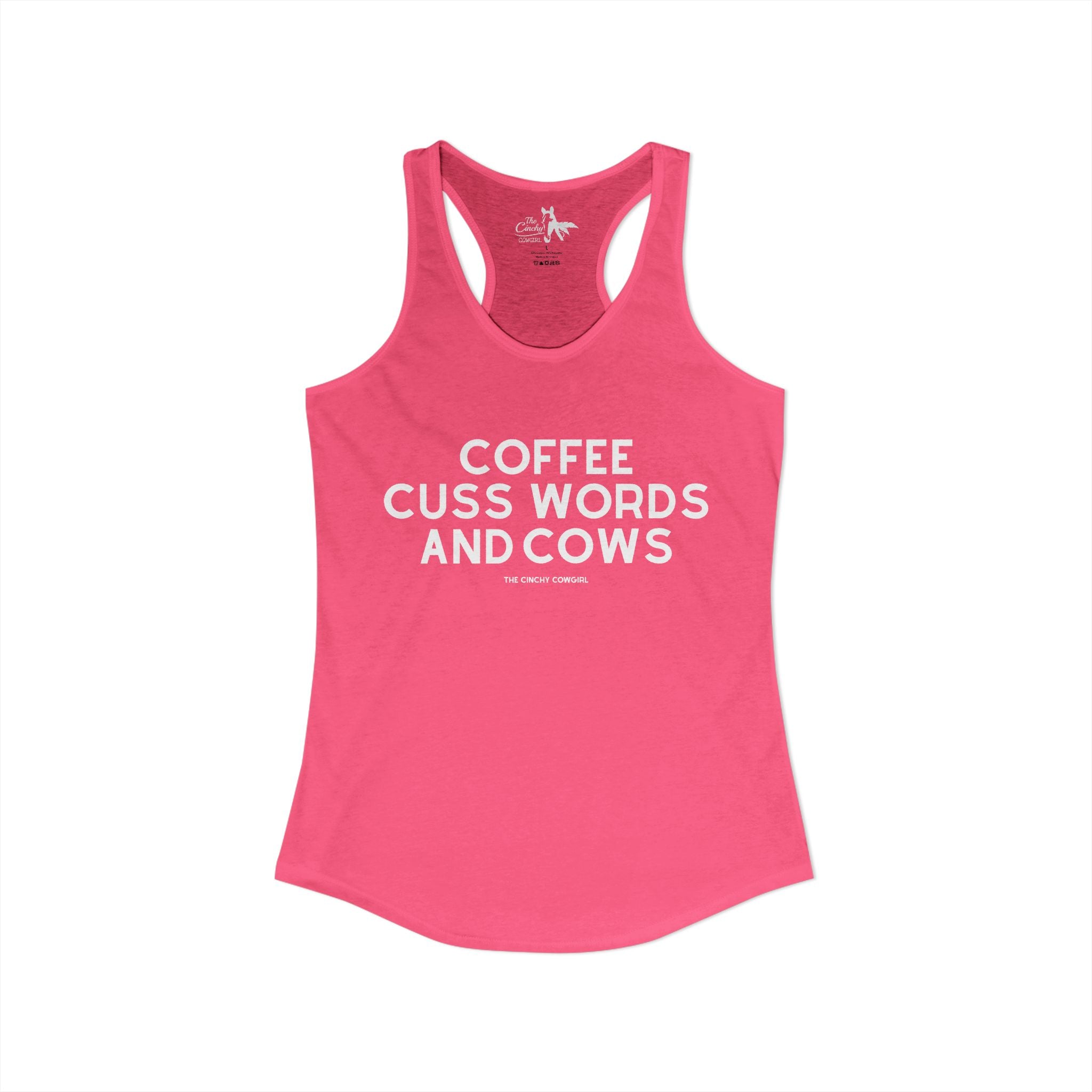 Coffee, Cuss Words And Cows Tank Top Tank Top The Cinchy Cowgirl - Print XS Solid Hot Pink