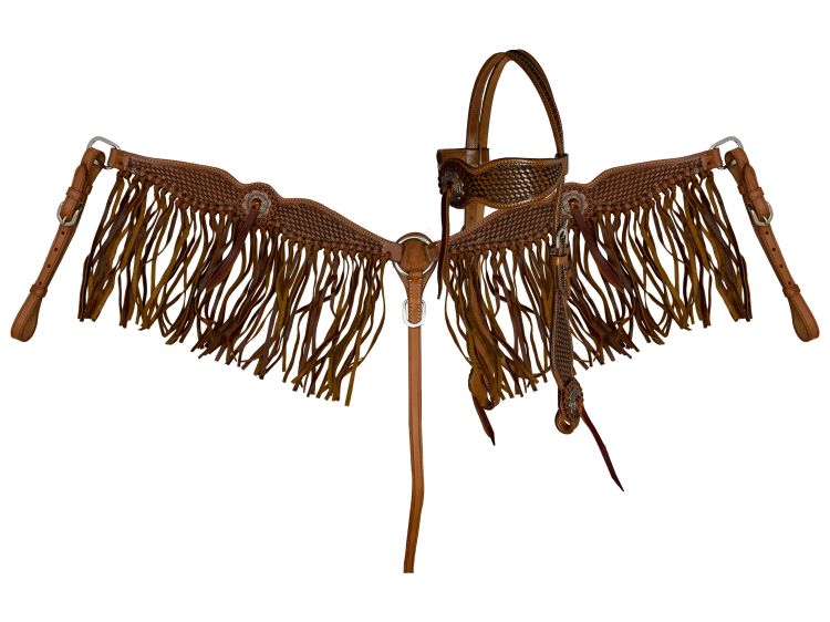 Basketweave Tooled Fringe Browband Headstall Set headstall set Shiloh   