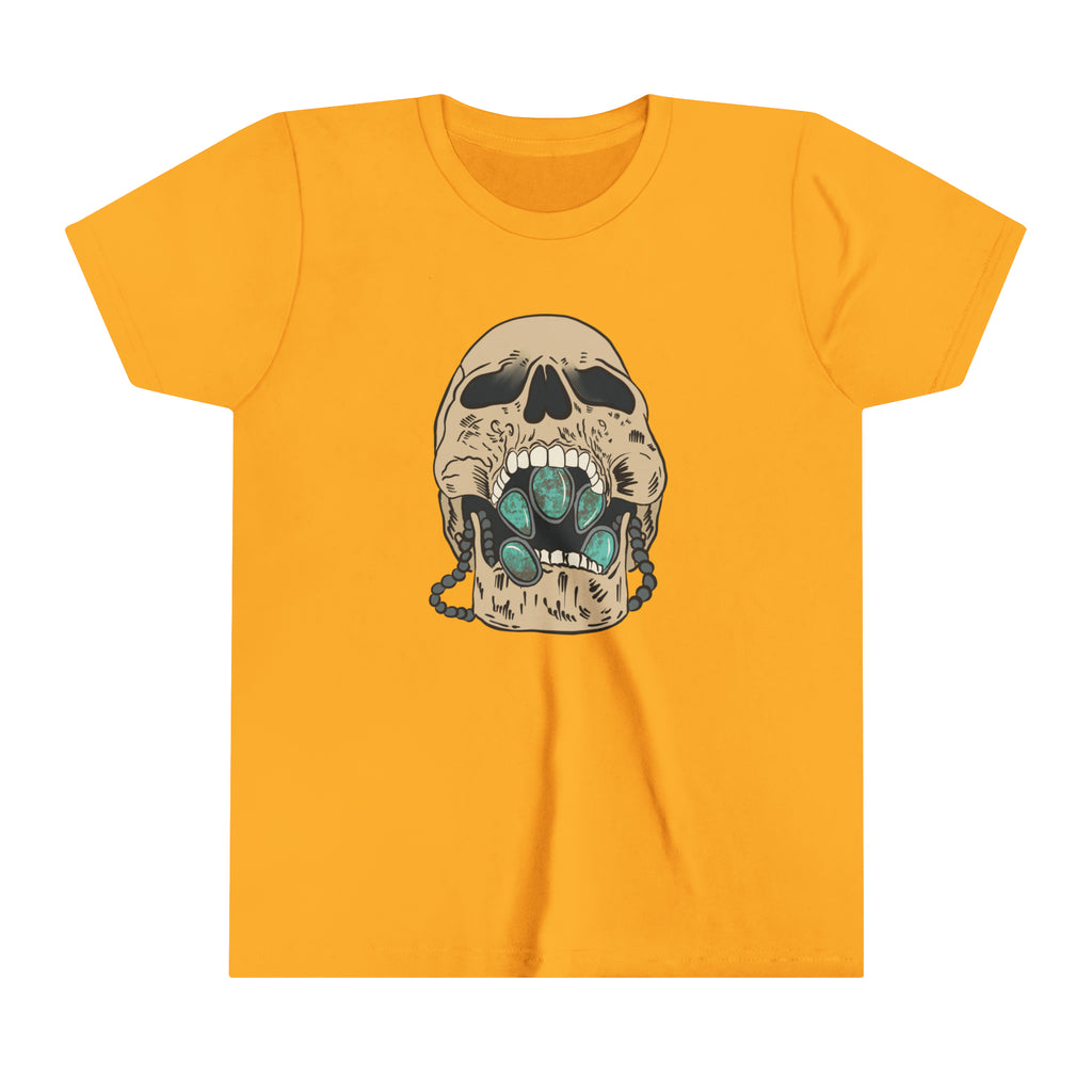 Squash Blossom Skull Youth Short Sleeve Tee Gold