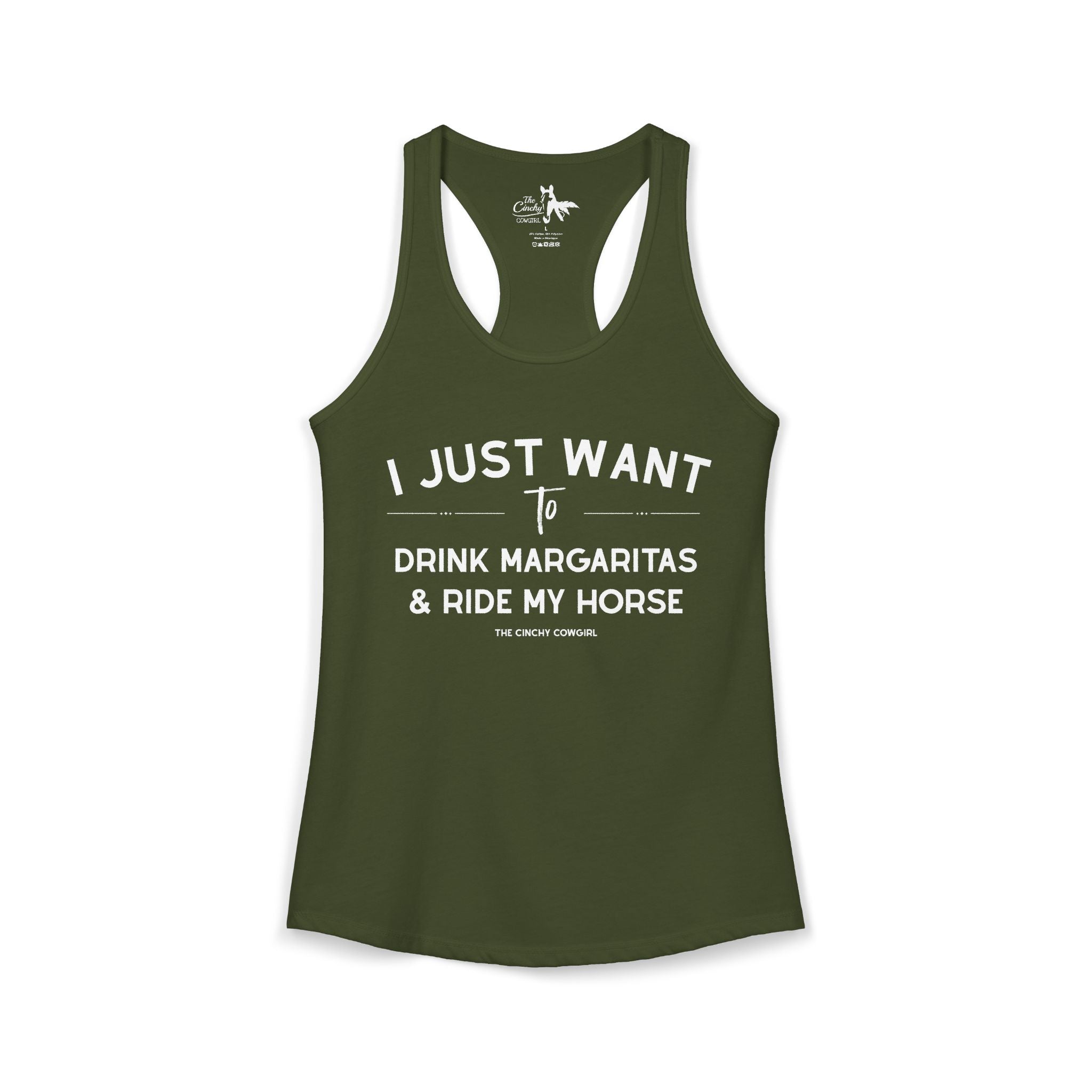 I Just Want to Drink Margaritas And Ride My Horse Tank Top Tank Top The Cinchy Cowgirl - Print XS Solid Military Green