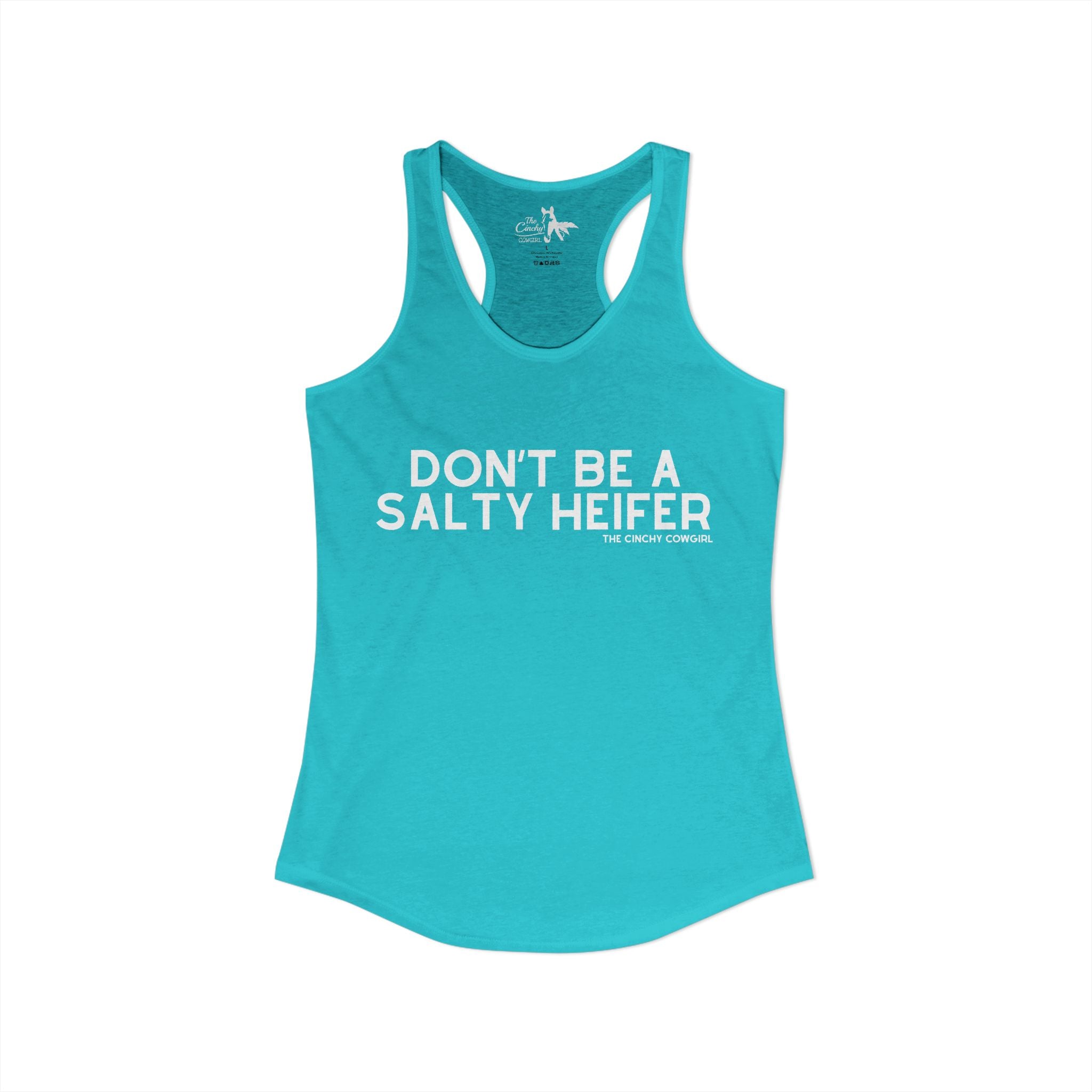 Don't Be A Salty Heifer Tank Top Tank Top The Cinchy Cowgirl - Print XS Solid Tahiti Blue