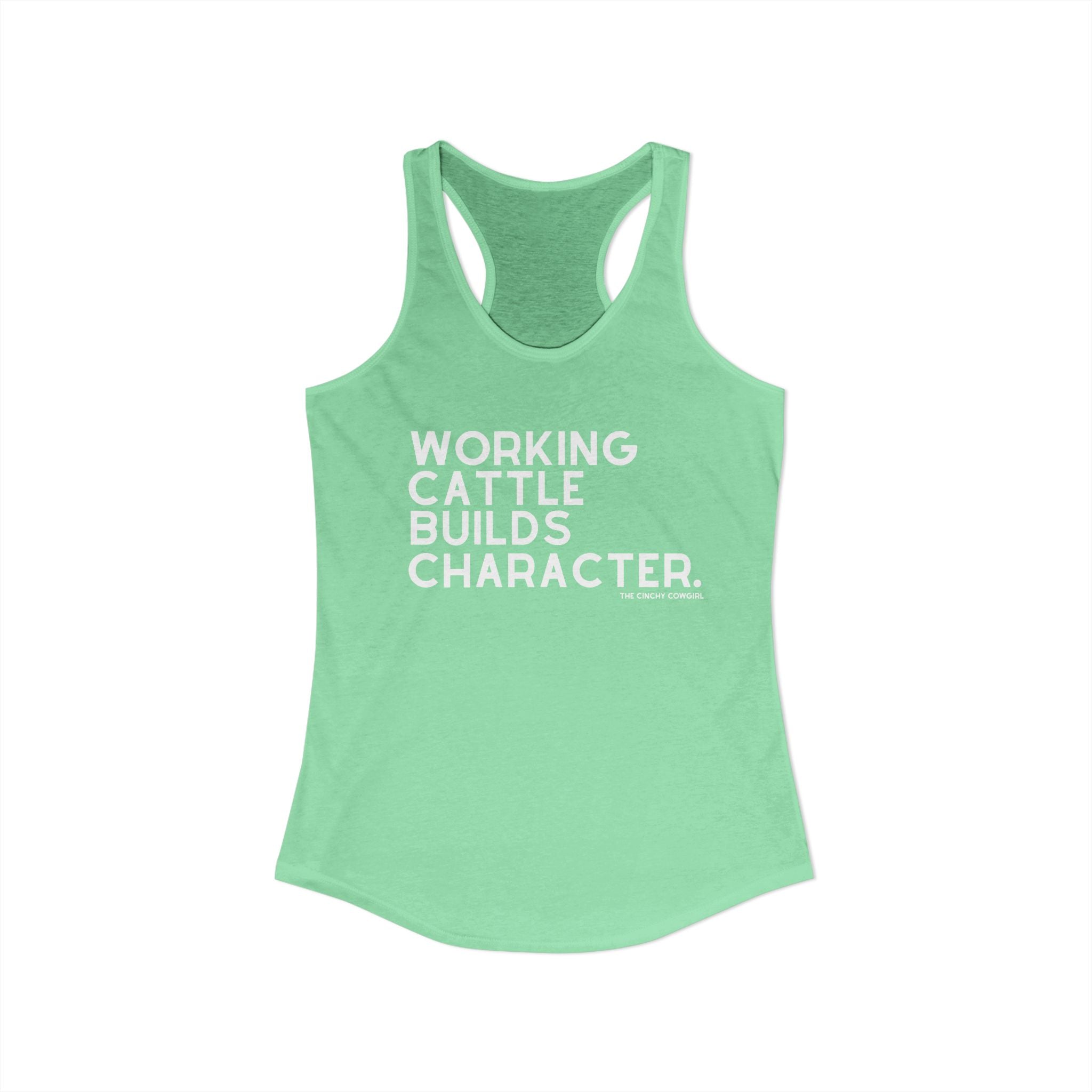 Working Cattle Builds Character Racerback Tank Tank Top The Cinchy Cowgirl - Print XS Solid Mint