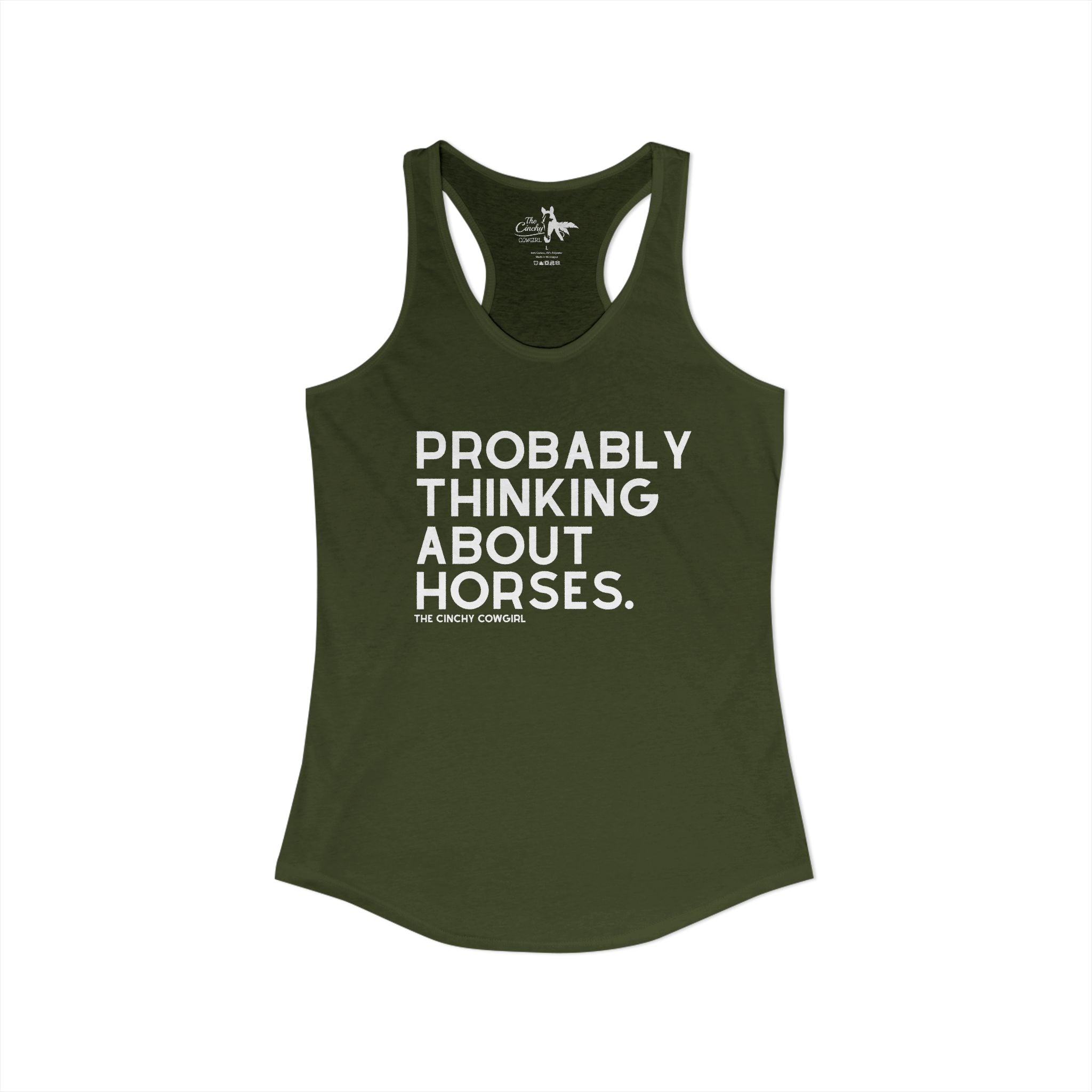 Probably Thinking About Horses Tank Top graphic tank The Cinchy Cowgirl - Print XS Solid Military Green