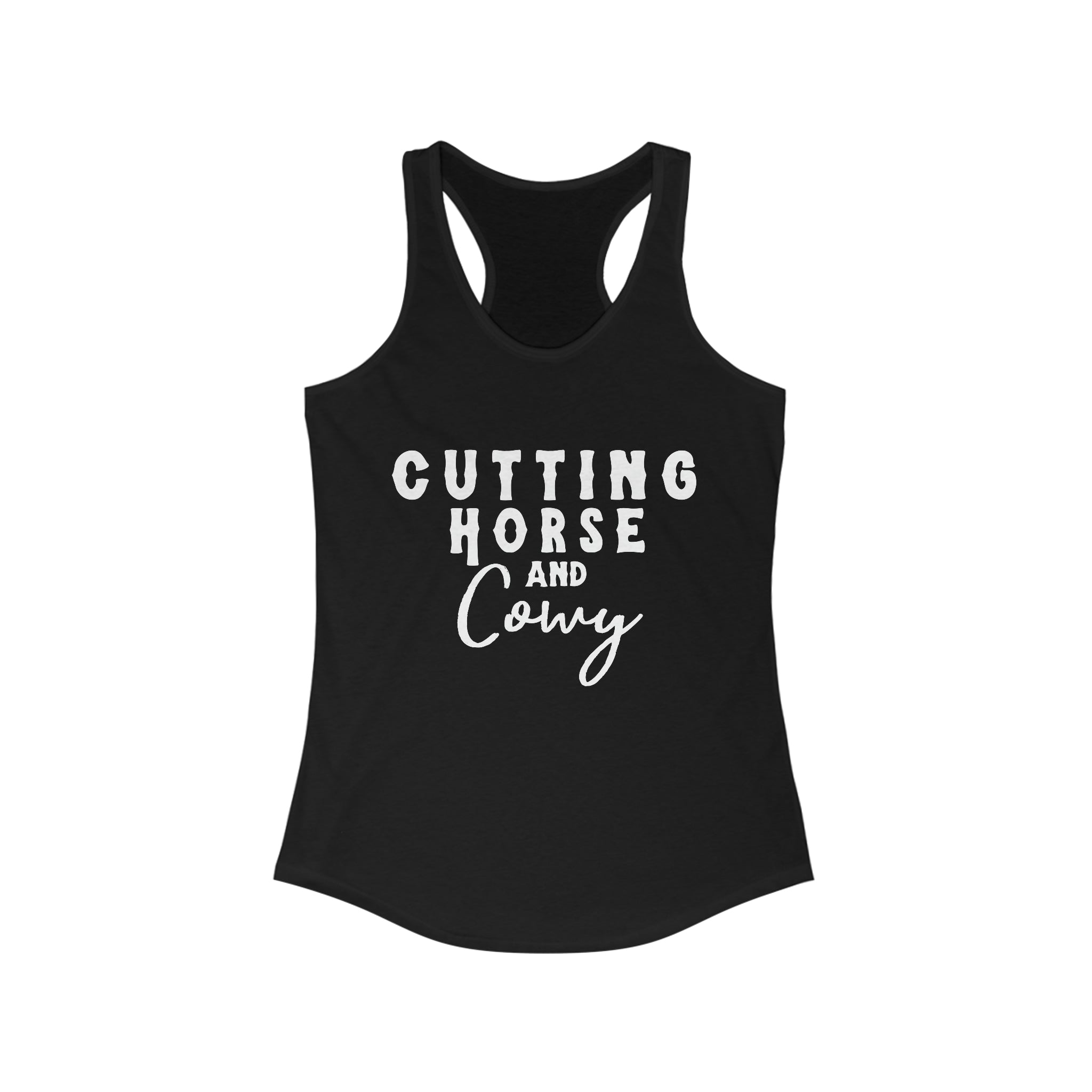 Cutting Horse & Cowy Racerback Tank Horse Riding Discipline Tee Printify XS Solid Black 