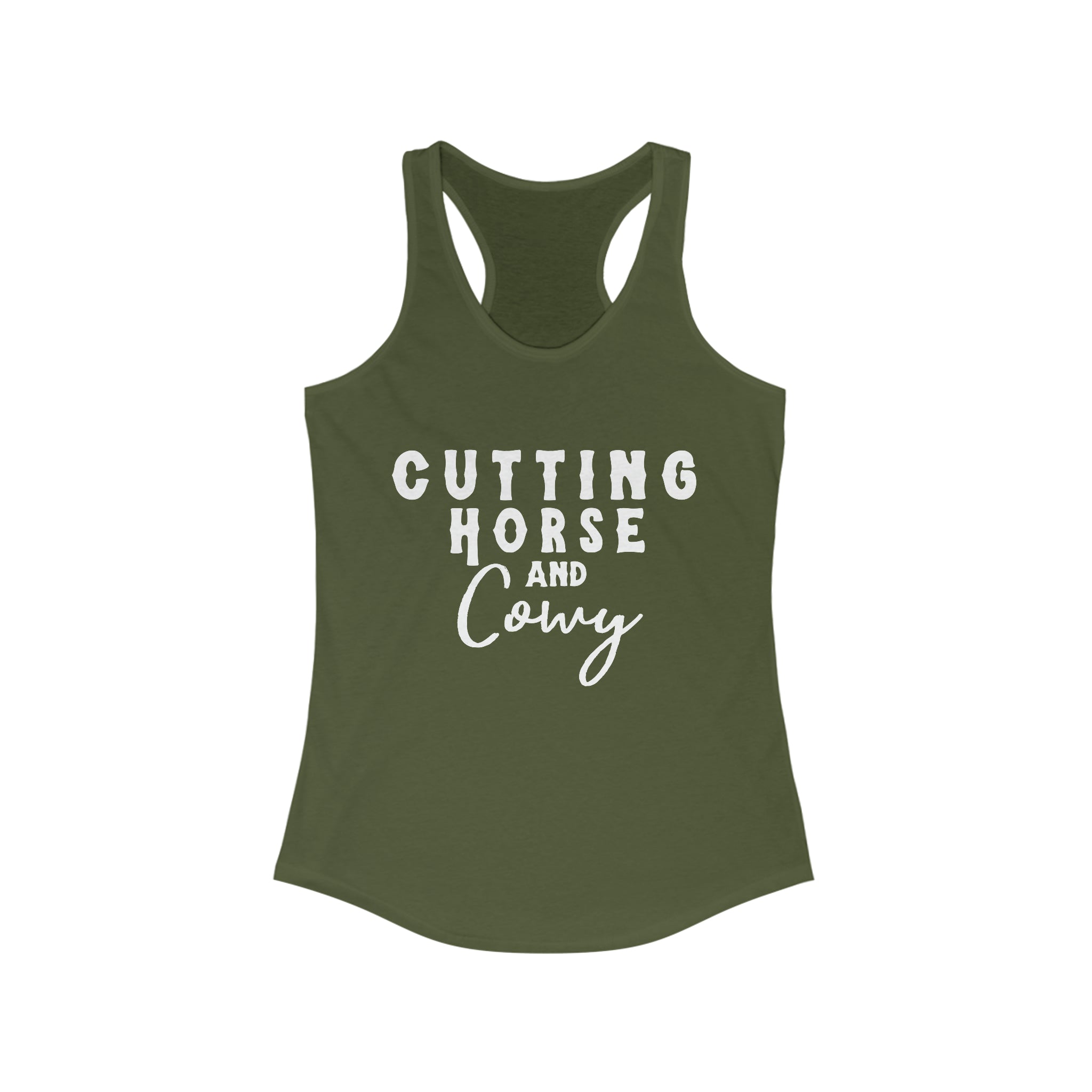 Cutting Horse & Cowy Racerback Tank Horse Riding Discipline Tee Printify XS Solid Military Green