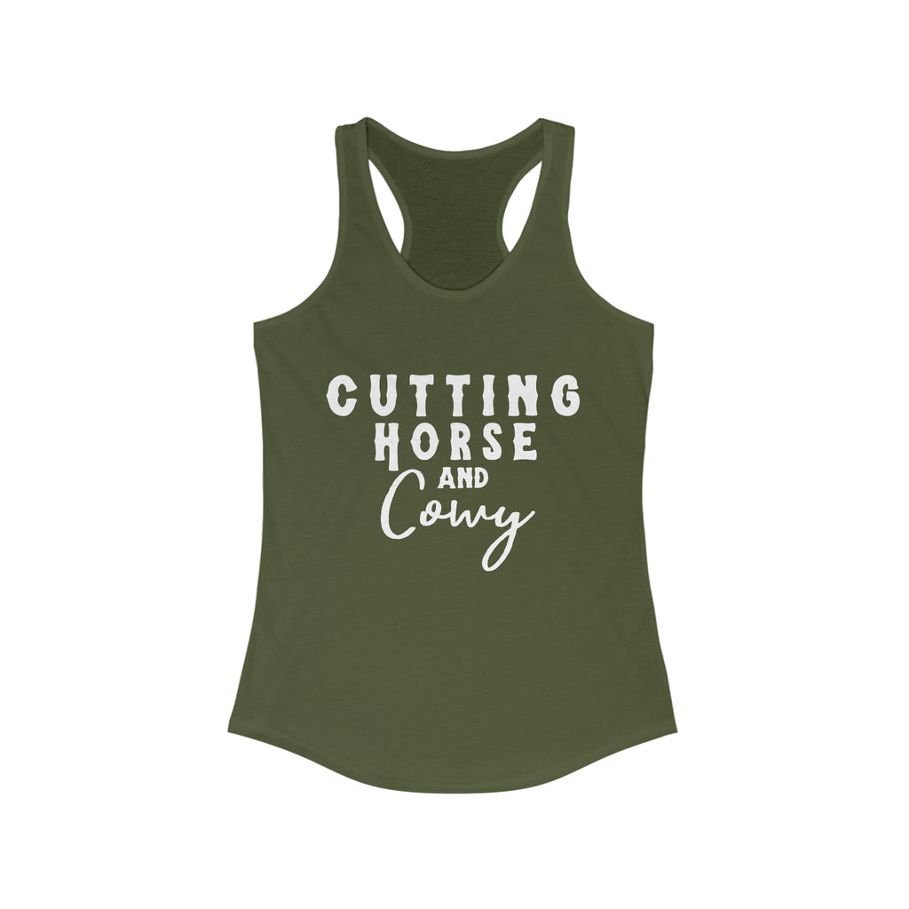 Cutting Horse & Cowy Racerback Tank Horse Riding Discipline Tee Printify M Solid Military Green 