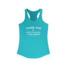 Thank God for Coffee, Good Dirt & Fast Horses Racerback Tank Tank Top The Cinchy Cowgirl - Print XS Solid Tahiti Blue