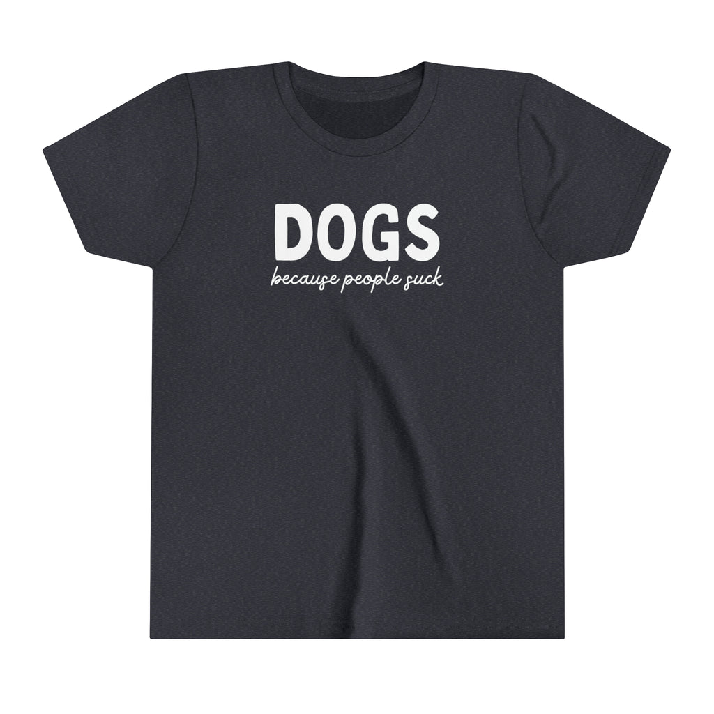 Navy youth short sleeve with black lettering reading "Dog mom of the Freakin Year". 