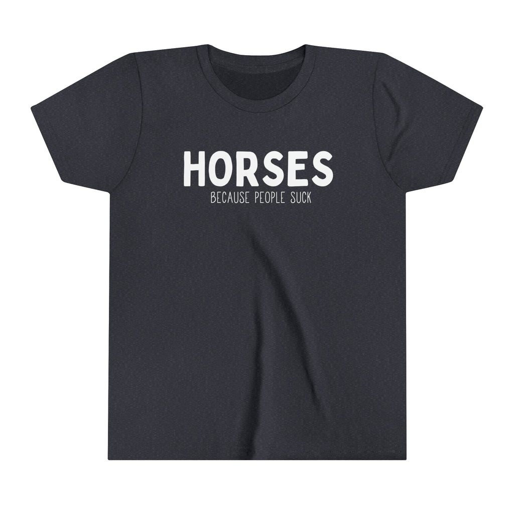 HORSES Because People Suck Youth Short Sleeve Tee  Navy