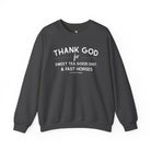 Thank God For Sweet Tea, Good Dirt, & Fast Horses Pullover Sweatshirt The Cinchy Cowgirl - Print S Dark Heather