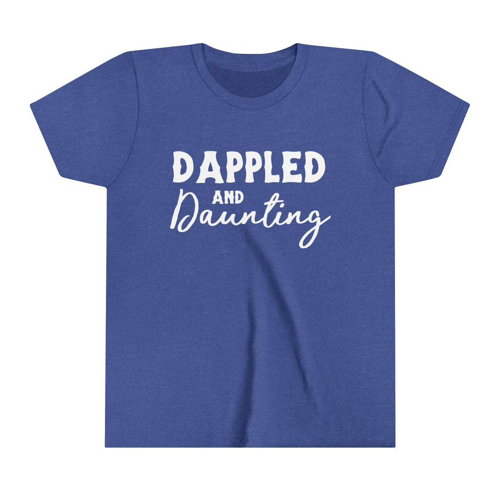 Royal youth short sleeve with white lettering reading "Dappled and Daunting". 