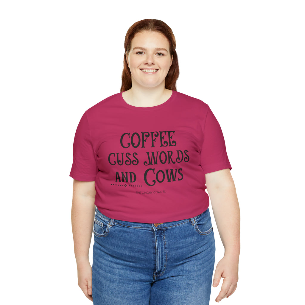 Coffee Cuss Words & Cows Short Sleeve Graphic Tee T-Shirt Printify Berry M 