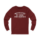 Motivated By Wine And Horses Long Sleeve Tee Long-sleeve The Cinchy Cowgirl - Print S Cardinal
