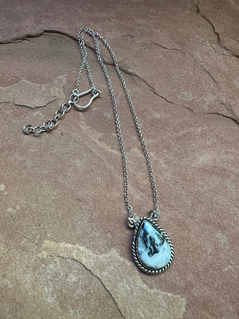 Handmade Sterling Silver & White Buffalo Teardrop Necklace Jewelry & Watches:Ethnic, Regional & Tribal:Necklaces & Pendants Nizhoni Traders LLC   