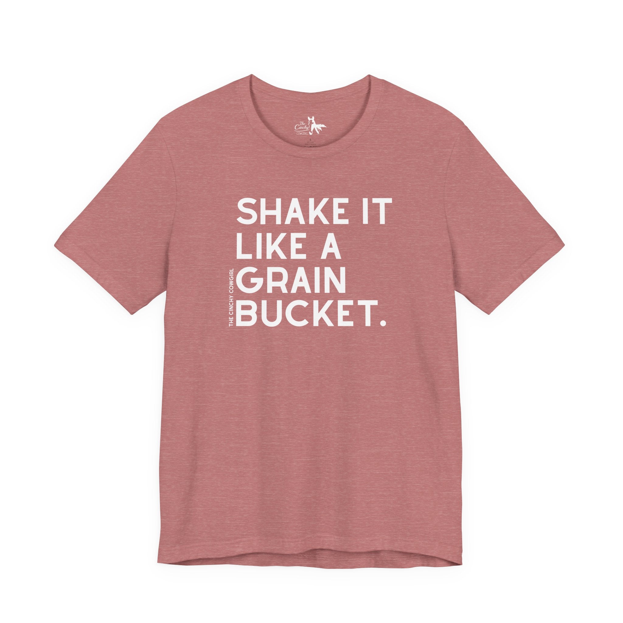 Shake It Like A Grain Bucket Short Sleeve Tee Graphic Tee The Cinchy Cowgirl - Print Heather Mauve XS