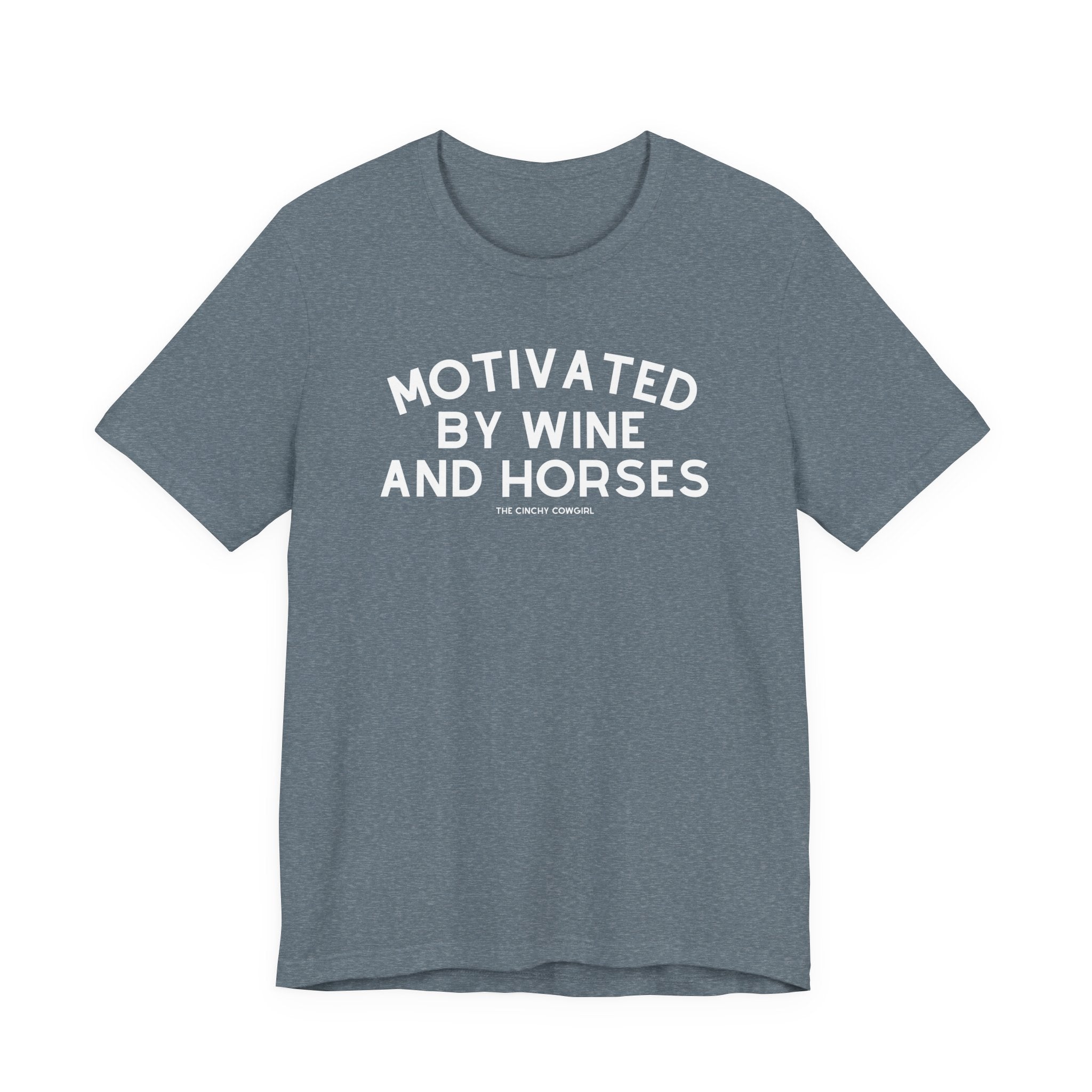 Motivated By Wine & Horses Short Sleeve Tee T-Shirt The Cinchy Cowgirl - Print Heather Slate XS