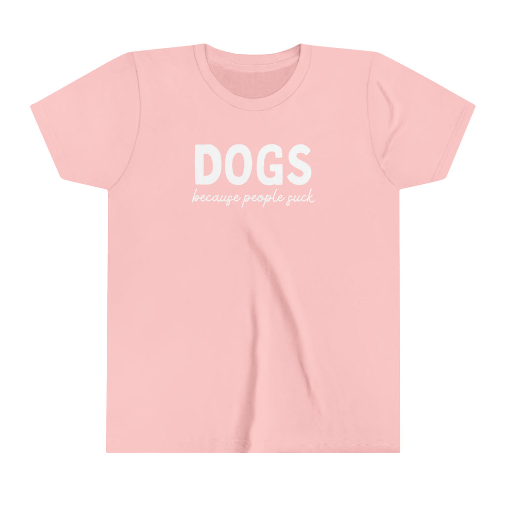 Pink youth short sleeve with black lettering reading "Dog mom of the Freakin Year". 