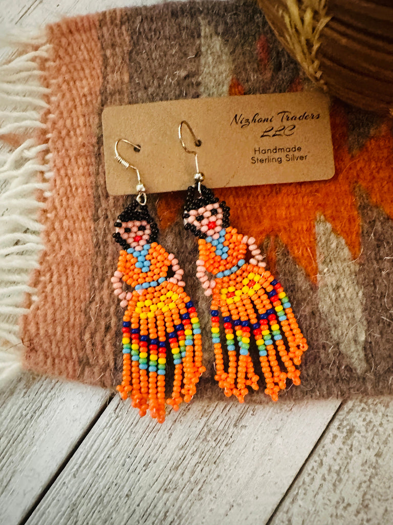 Handmade Multicolor Beaded Lady Dangle Earrings NT jewelry Nizhoni Traders LLC   