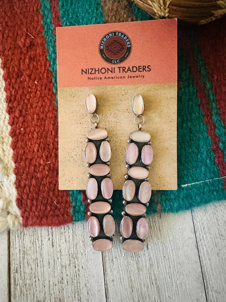 Navajo Mother of Pearl & Sterling Silver Dangle Earrings NT jewelry Nizhoni Traders LLC   