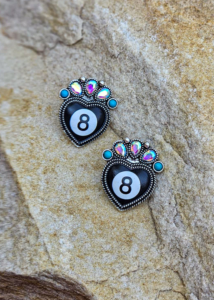 8 Ball Heart Stud Earrings Earrings Blue Tortoise