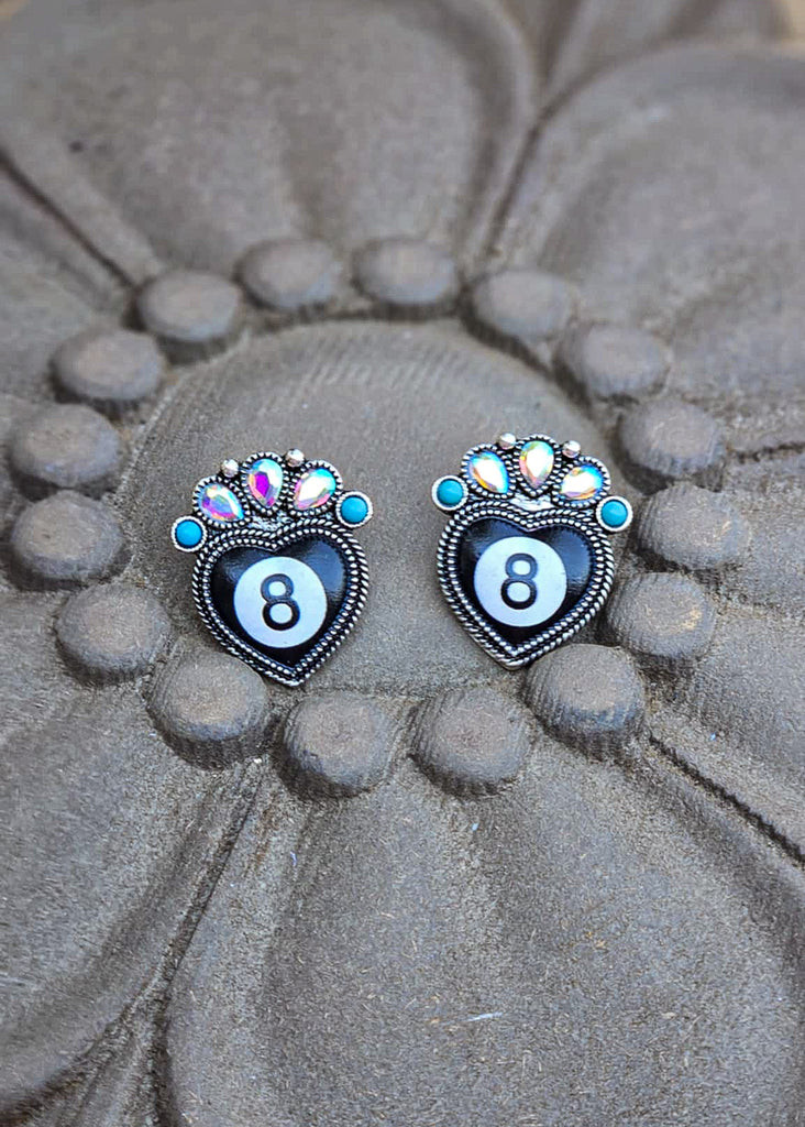 8 Ball Heart Stud Earrings Earrings Blue Tortoise