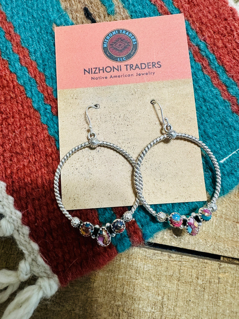 Pink Dream Dangle Hoop Earrings Signed Nizhoni NT jewelry Nizhoni Traders LLC   