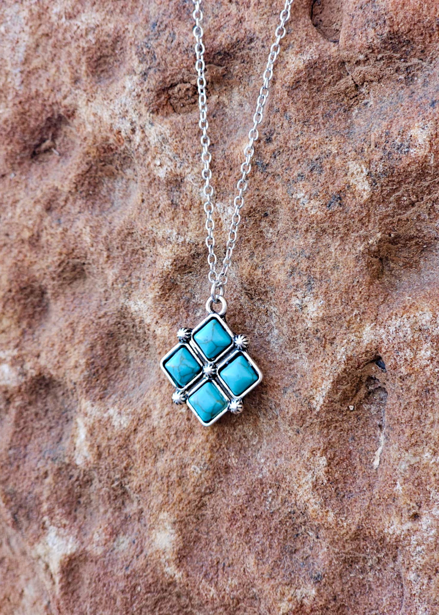 Square Turquoise Stone Pendant Necklace Necklace Blue Tortoise
