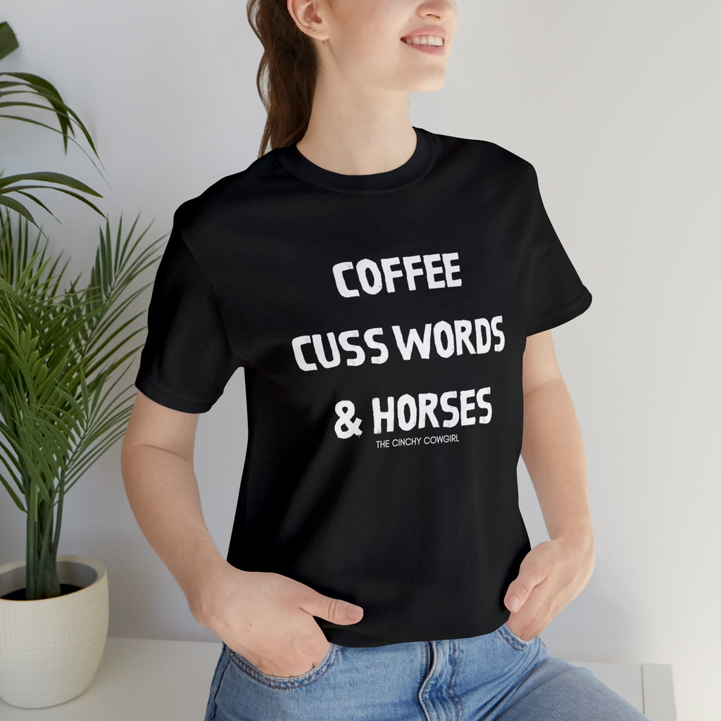 Coffee, Cuss Words, & Horses Short Sleeve Tee tcc graphic tee Printify Black XS 
